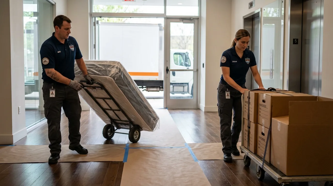 Professional apartment movers loading elevator in Barnsdall, OK